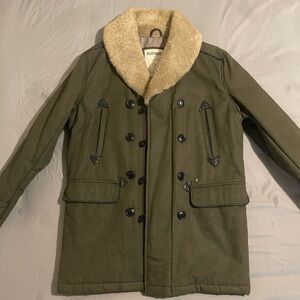 Ben Sherman Olive Green Coat with Cream Collar